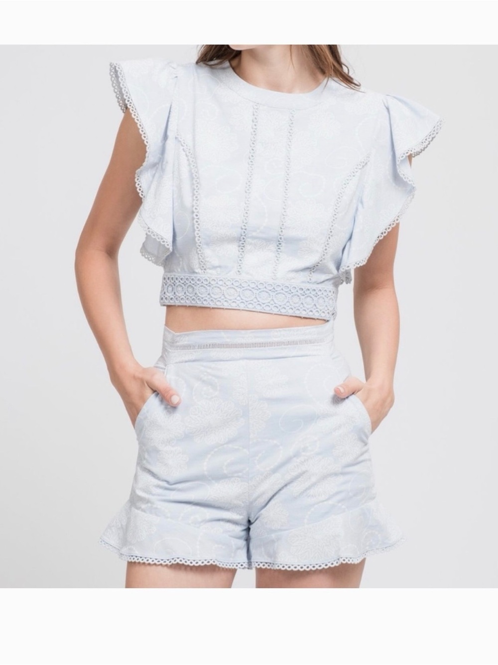 TWO Piece J.O.A. Light Blue Floral Embroidered SET